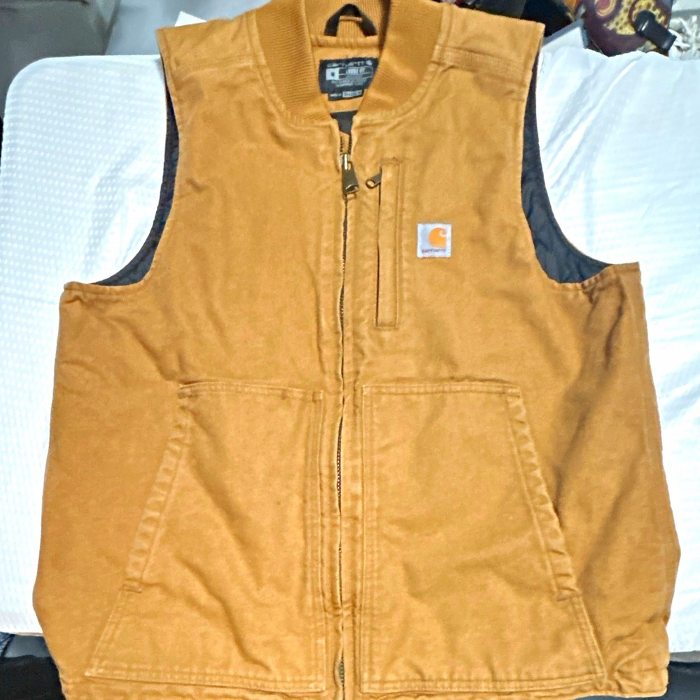Carhartt Mens M Brown Loose Fit Full Zip Quilted Lined Workwear Vest